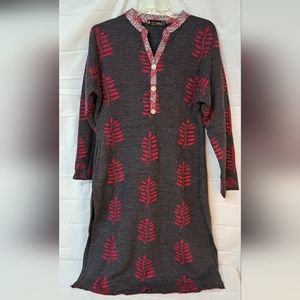 Red Maple Women's Sweater Dress Midi Length Jewel Button XXL Gray Leaves 3D